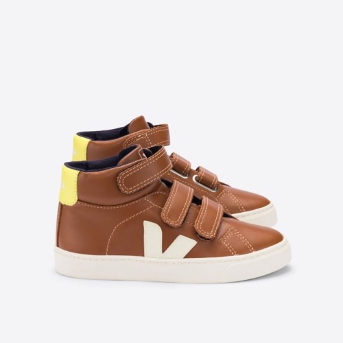 Veja Esplar Mid Velcro Leather Kids Trainers Brown UK 79486